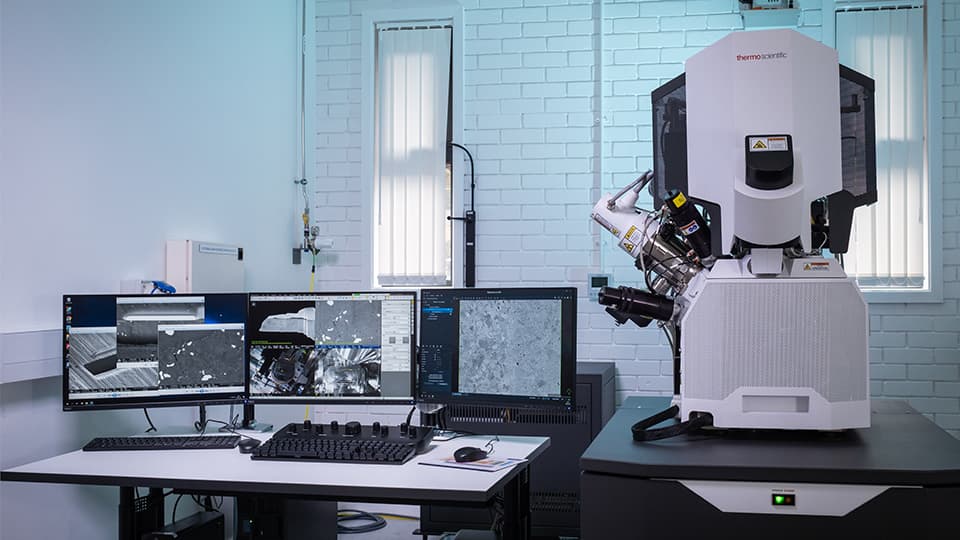View of focused ion beam microscope