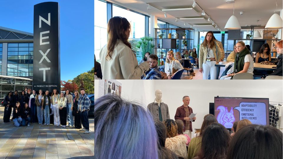 Collage of photographs from the students visit to NEXT headquarters