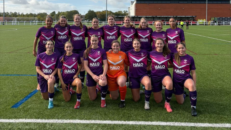 Alice Barker with Loughborough Sport football team