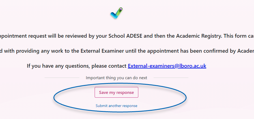 Screengrab of 'save my response' dialog.