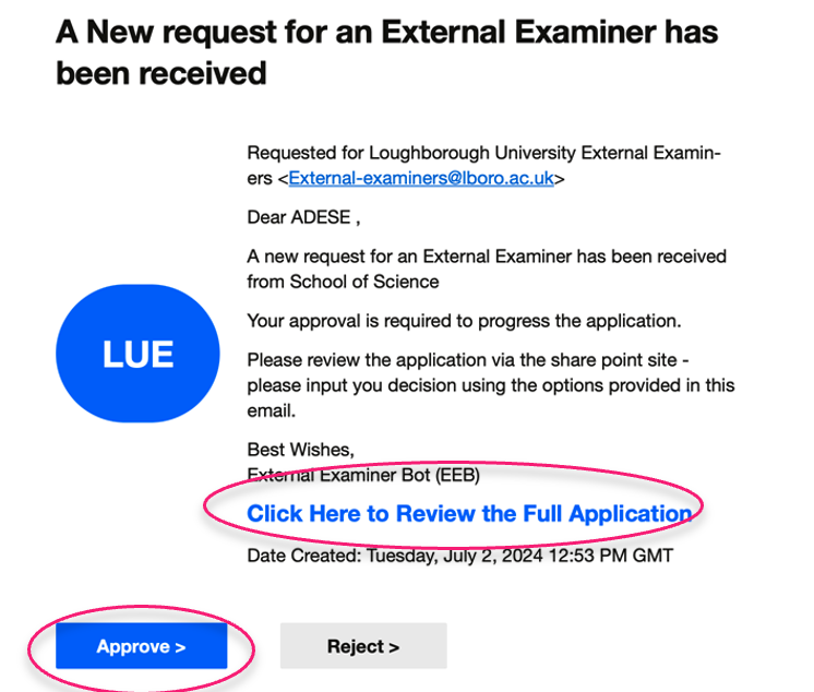 Screengrab of the ADESE approval dialog.