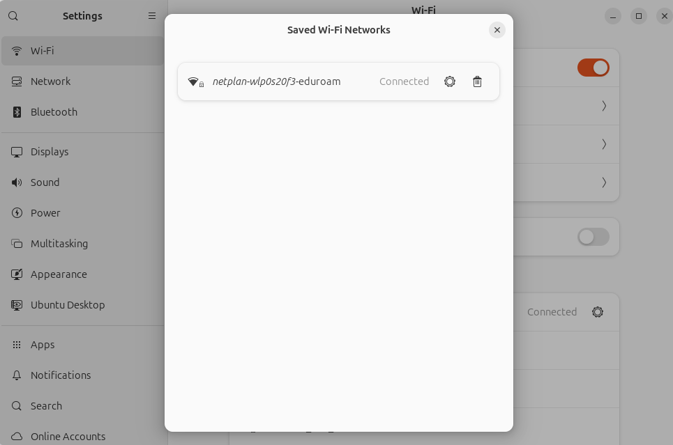 Screenshot of your saved wireless networks