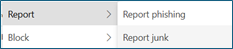 screenshot of report then report phishing or report junk