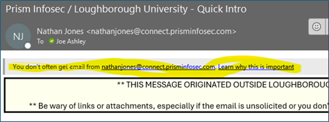 Screenshot of the feature which highlights when you are contacted by an email address for the first time