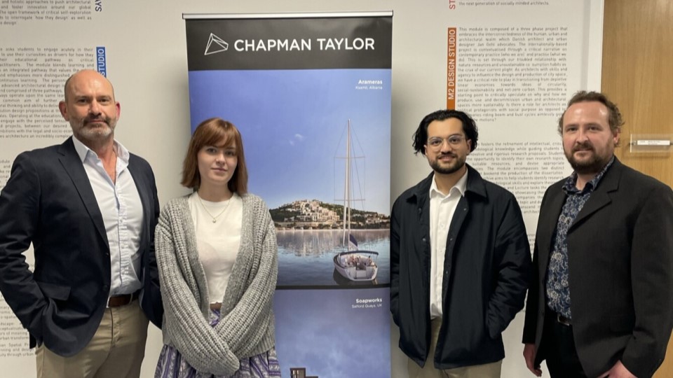 Sam Castling, Alice Violet Ball, Sohaib Khokhar and Ben Ghibaldan pictured at the Architecture End of Year Show at Loughborough University.