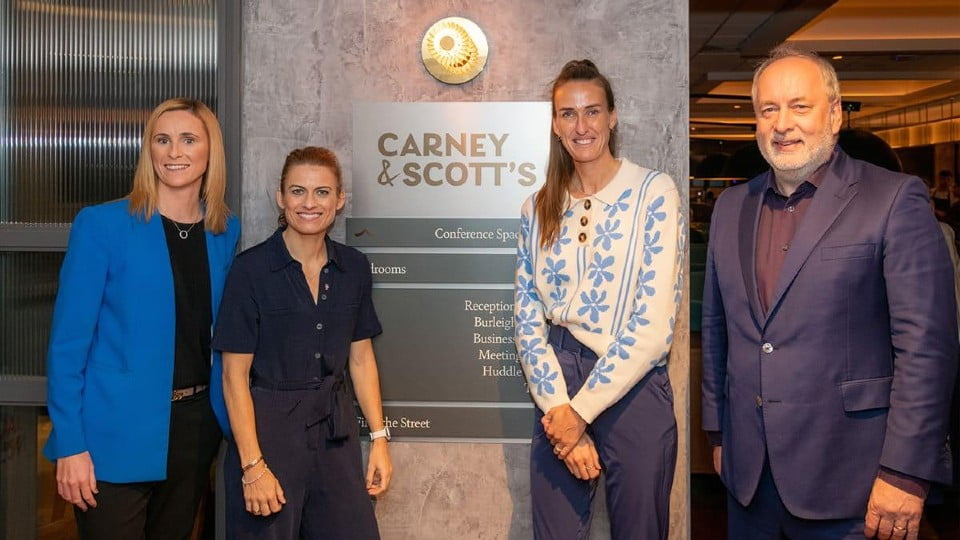 Jo Maher, Karen Carney OBE, Jill Scott MBE and Nick Jennings at Burleigh Court