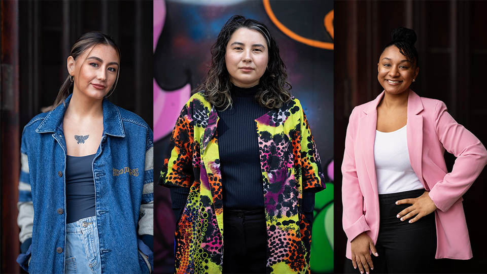 Three staff and students that are part of the Mixedracefaces campaign